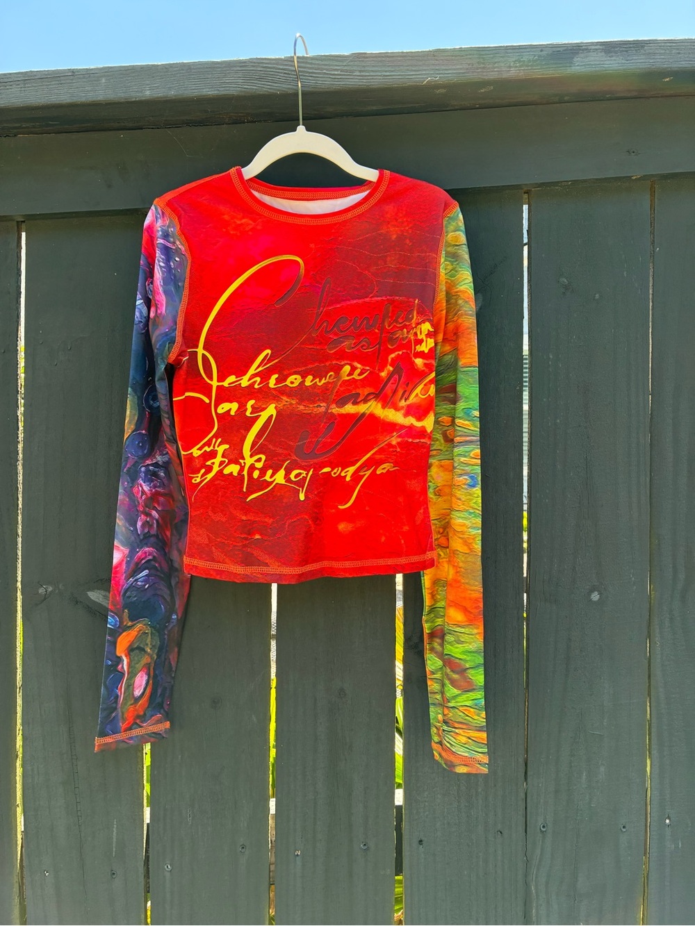 Red Multi-Print Long-Sleeve Women's Top
